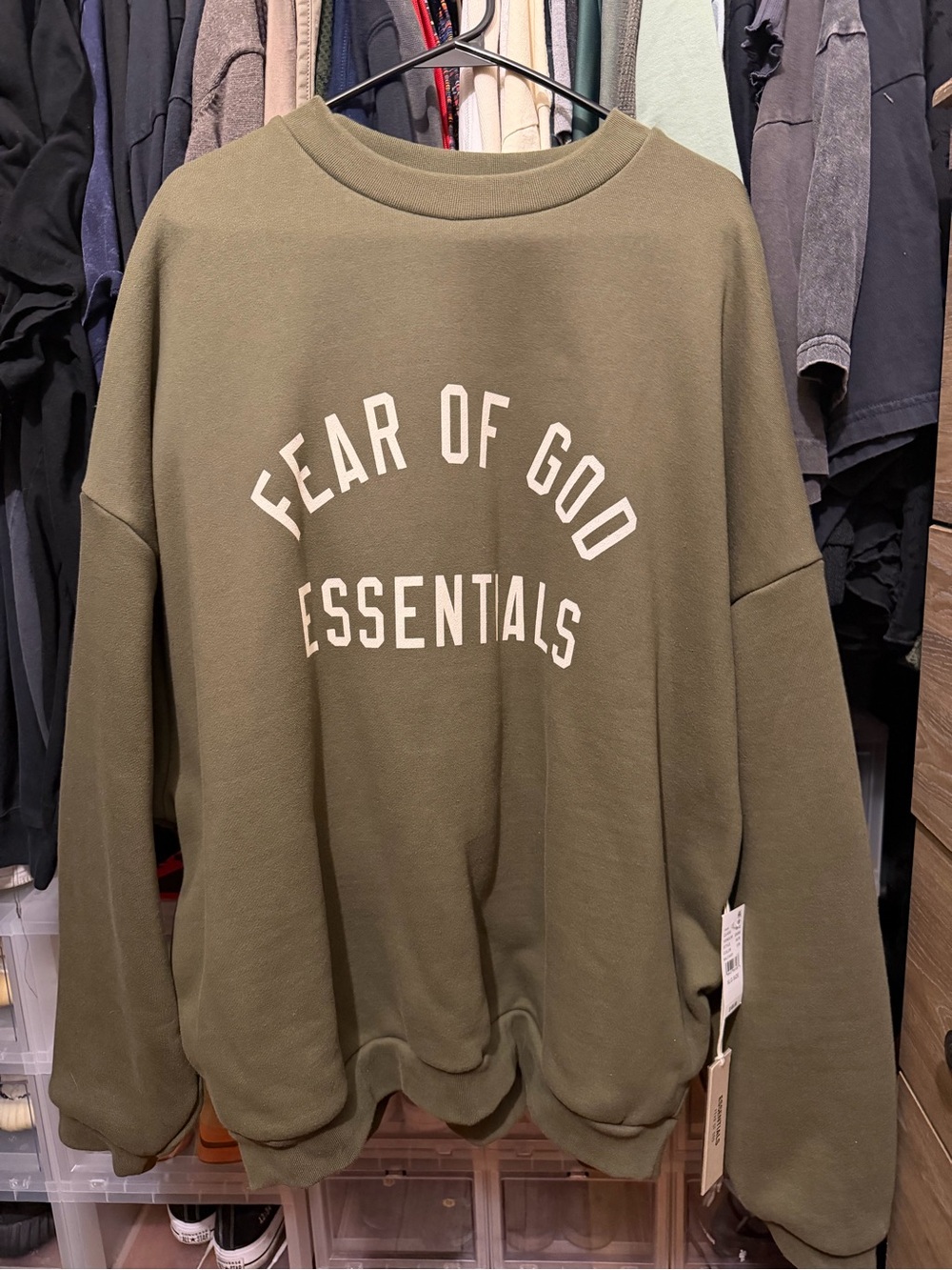 Fear of God Olive Green Essentials Crewneck Sweatshirt
